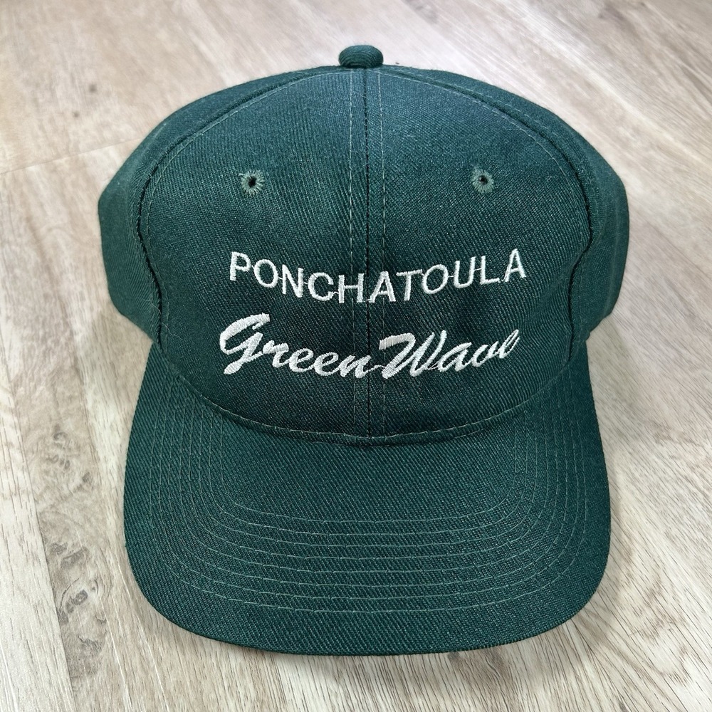 VTG Ponchatoula Green Wave Script Snapback Hat Green Youngan Wool Cap